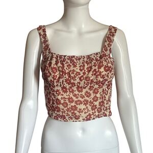 Nasty Gal Floral Crop Top Square Neck Sleeveless‎ Casual Blouse Summer Top